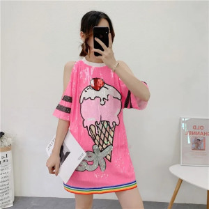 Платье с пайетками розовое с рисунком мороженое